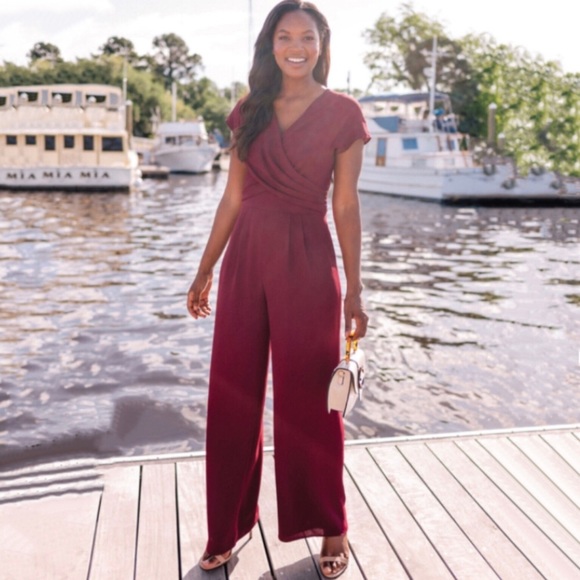 Gal Meets Glam 12 Delaney Cross Over Wrap Jumpsuit - Picture 1 of 9